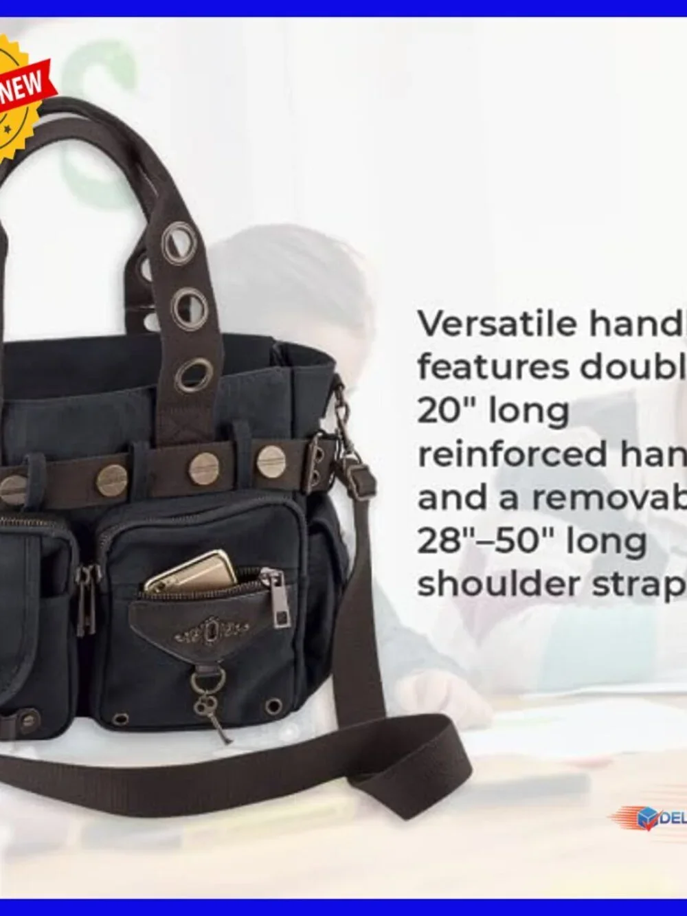 Steampunk Canvas Hobo Handbag with Adjustable Strap, Multi-Pocket Design